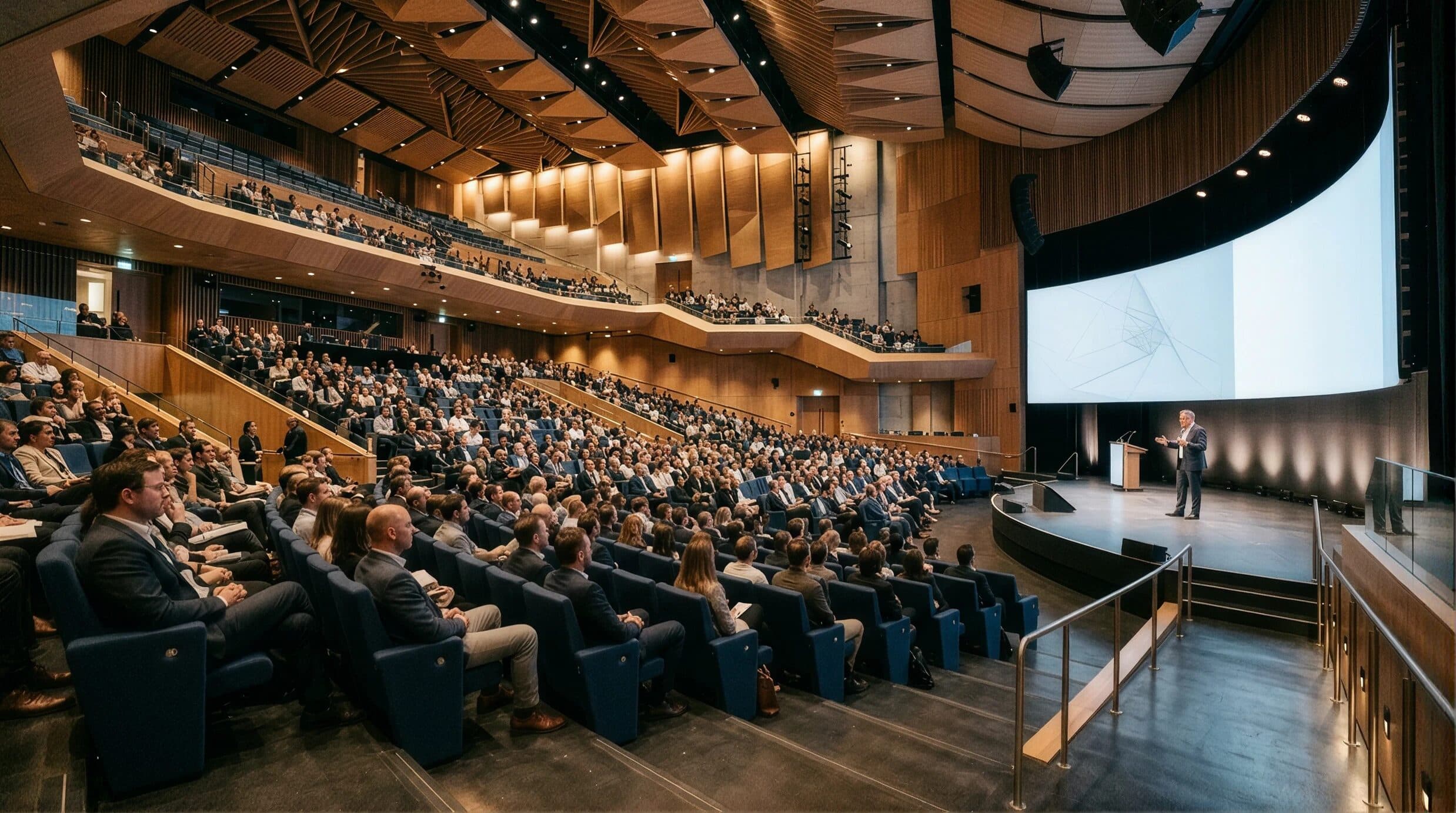 Conference audiences and speakers in overlapping circular frames
